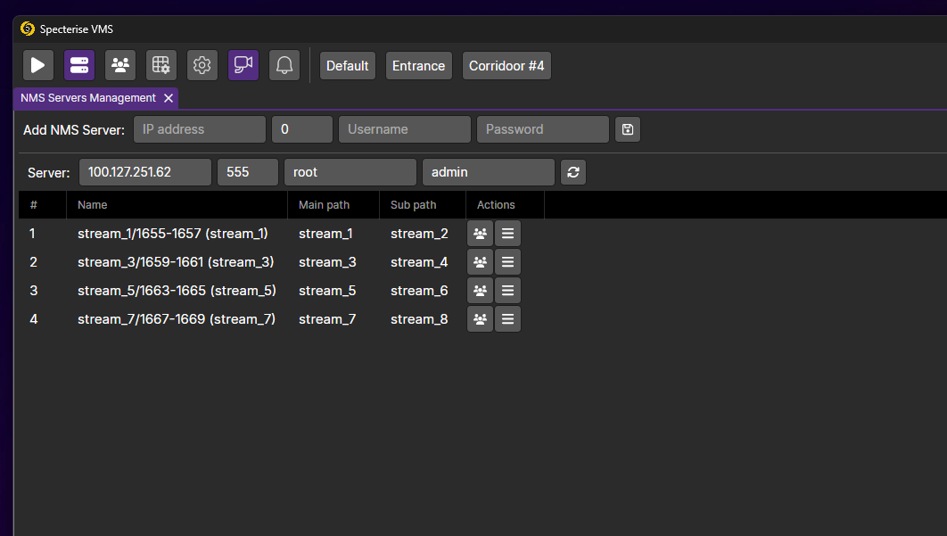 NMS server management page